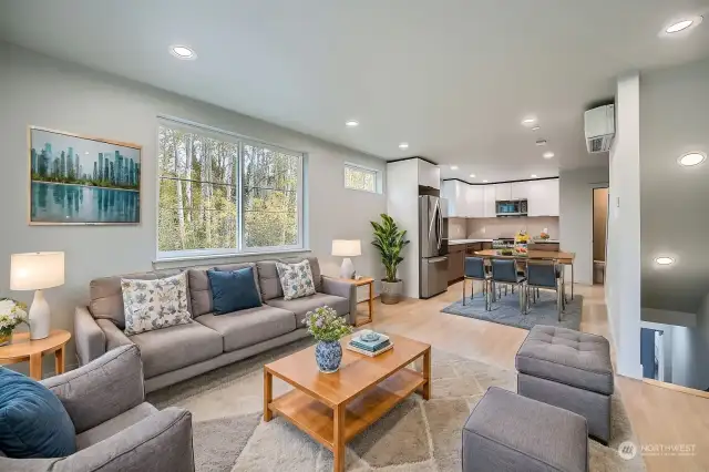 Comfortable living room with easy access to the kitchen.