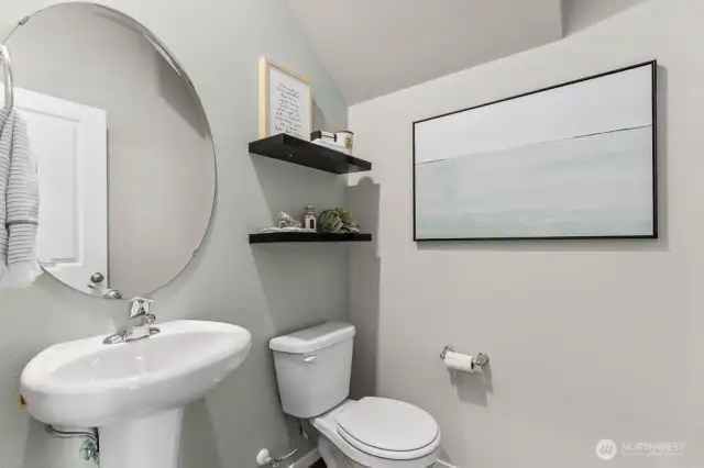 Cute powder room just beyond the foyer. Pictures are representative of Burnham floorplan. Colors and options will vary. Photos from Model Home on 30.