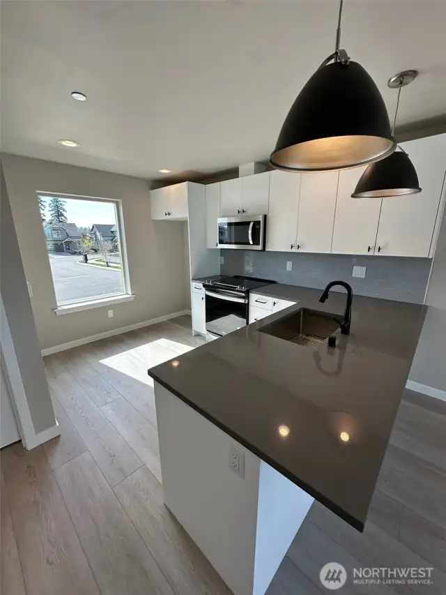 Kitchen is bright and open