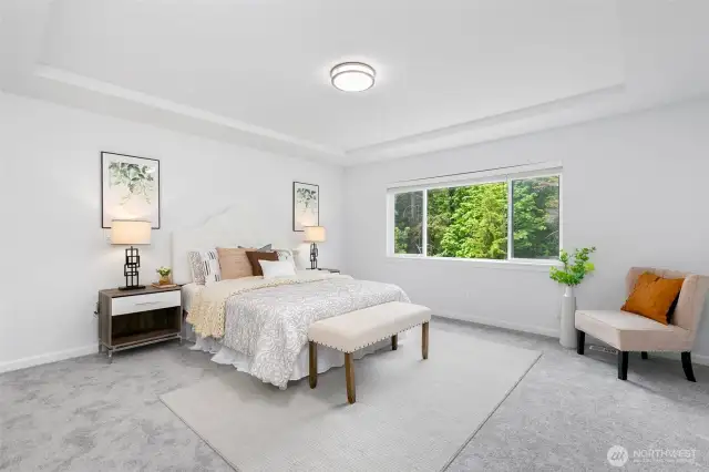 Spa-inspired luxury master ensuite w/ soothing vista. Brand new carpet & paint throughout the house.