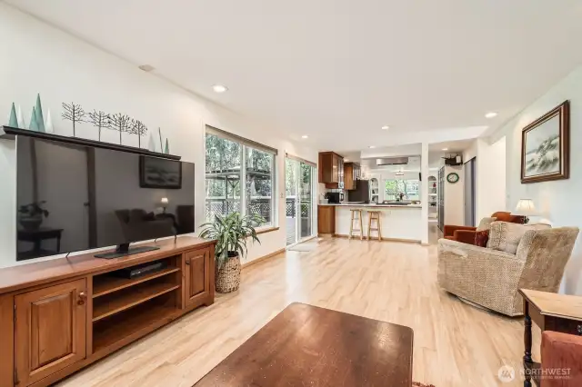 Long view of Family room into Kitchen