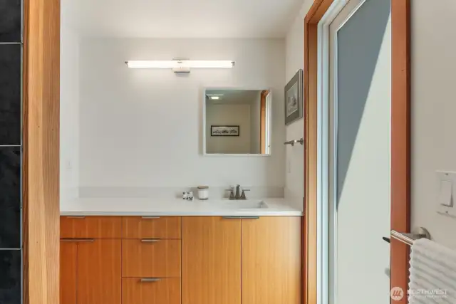 Full bath with own access to backyard.