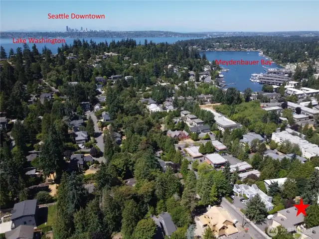 Drone view of Seattle and Lake Washington