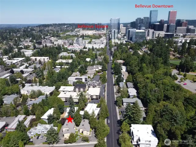 Drone view of downtown Bellevue