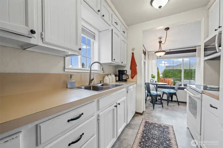 Ample cabinets and counter space