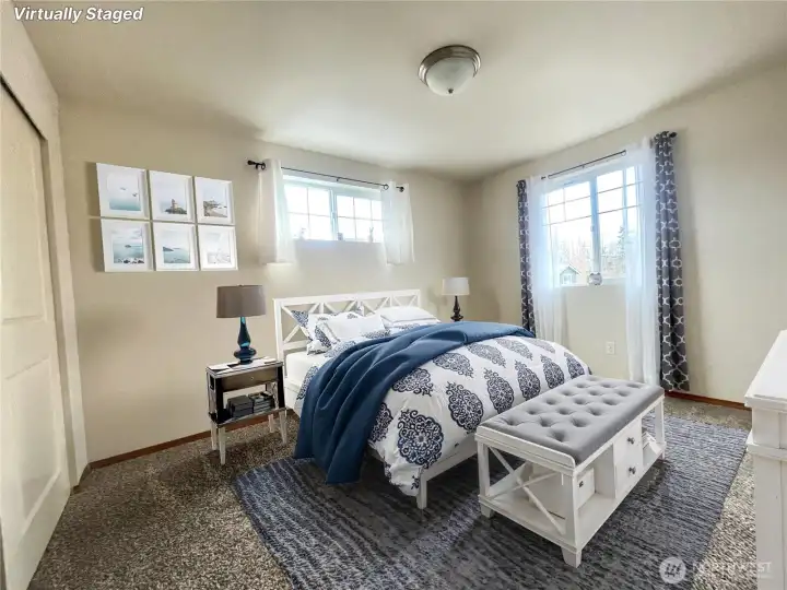 Virtually staged primary bedroom