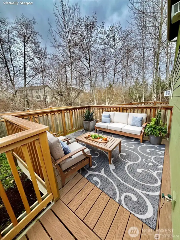 Virtually staged backyard deck