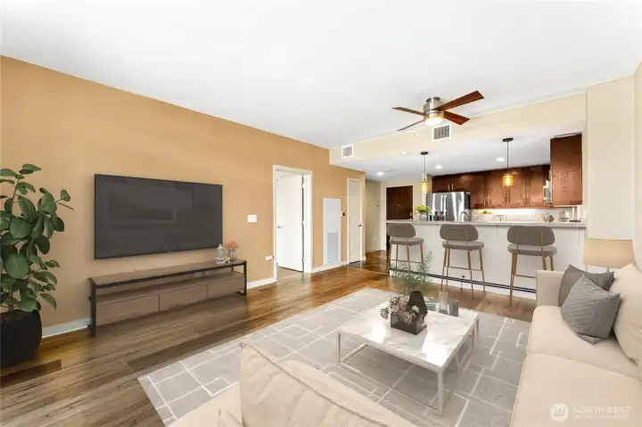 There is plenty of space for a theater-sized TV in the living room.
