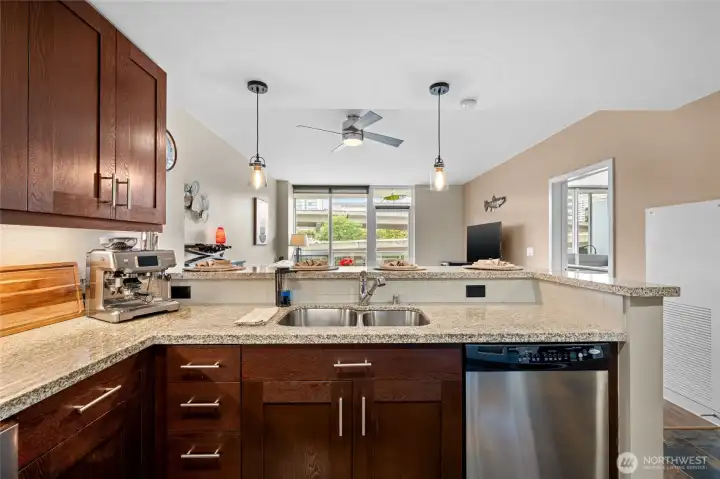Your kitchen looking toward the city view.
