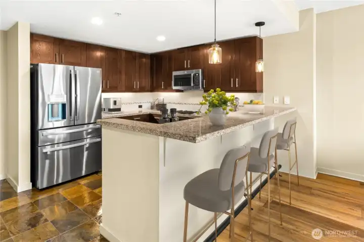 The breakfast bar provides seating for you and your guests.