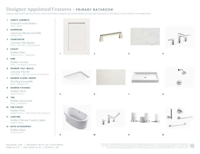 Designer Appointed Features selected for Orchard Lane 9. All materials subject to change based on availability and production variables.