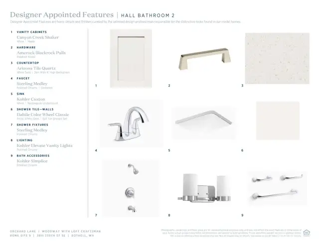 Designer Appointed Features selected for Orchard Lane 9. All materials subject to change based on availability and production variables.