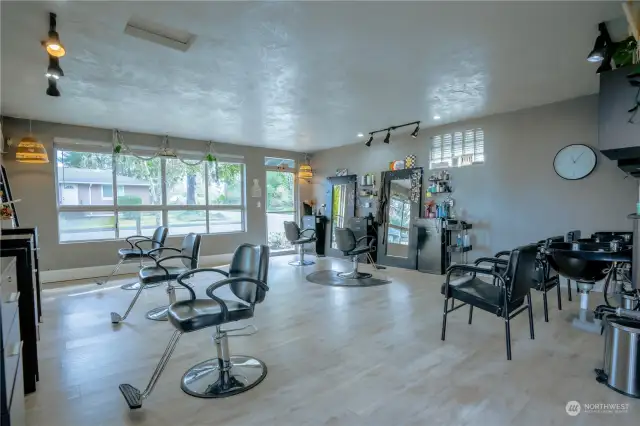 Ample natural lighting in this updated salon!