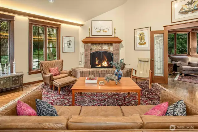 Fireplace features hand curated Stones from Wyoming’s Feather River…