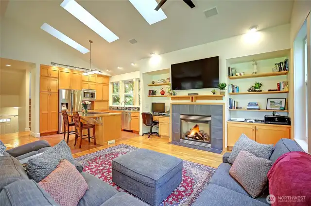 Cozy up to the fireplace and enjoy a nice movie with surround sound speakers.