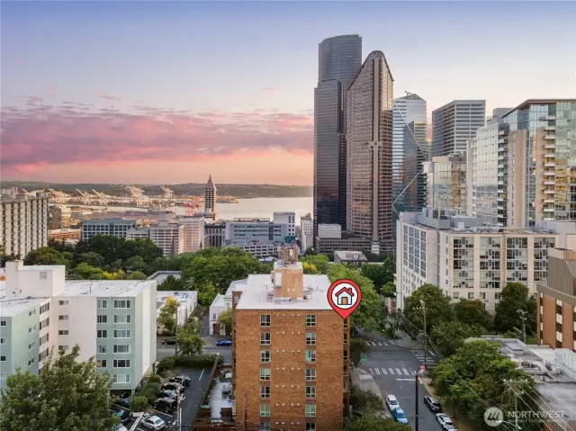 Short walk to downtown, this building has no obstruction of Elliott Bay views
