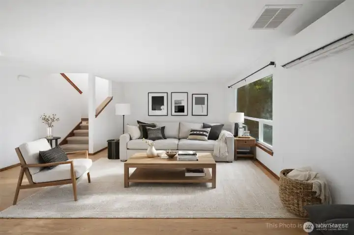 Living room, virtually staged so you can imagine how your furnishings could fit