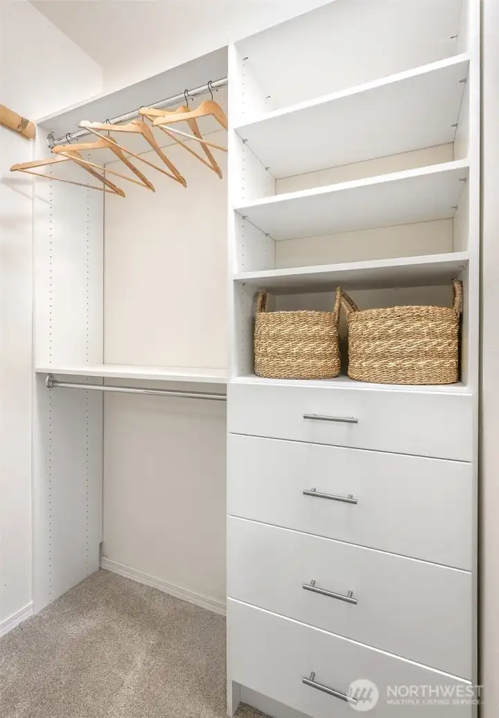 Both bedroom closets have custom built ins installed.
