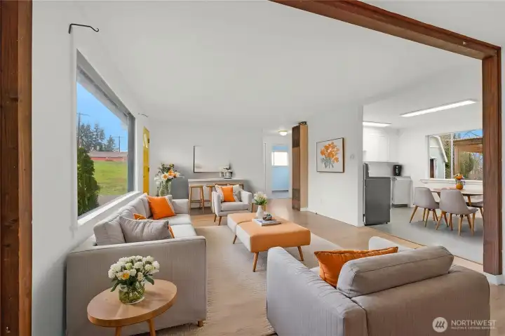 Main room looking back towards kitchen - Virtually staged