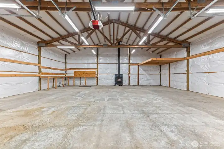 Shop interior. Insulated and a wood stove