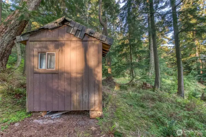 A storage shed is convenient while you visit the property.