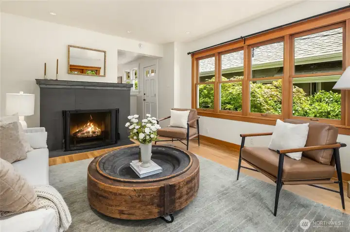 Beautiful tile wood burning fireplace. Beautiful tile wood burning fireplace.