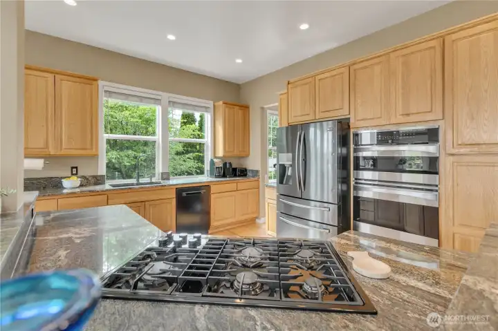 Gas stove in the huge kitchen island