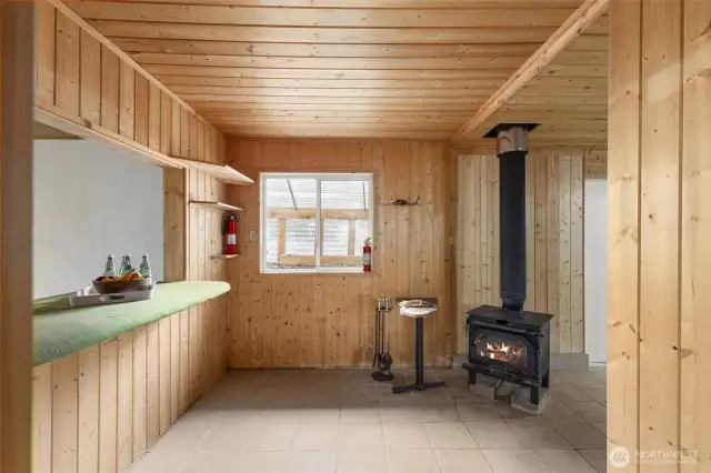 Wood stove for heat.