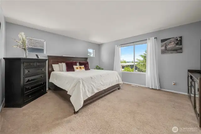 Primary bedroom with a view of Mount Rainier
