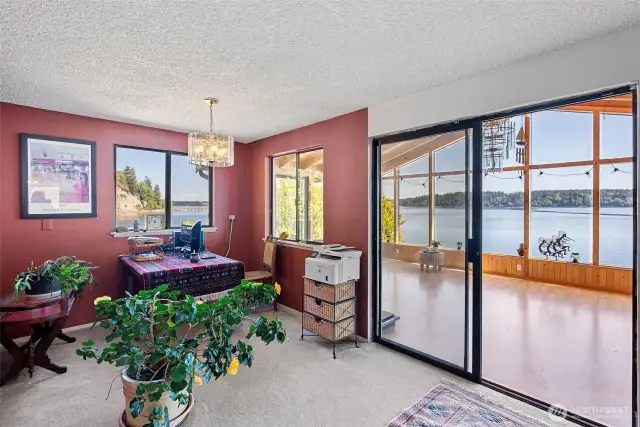 Slider door out to the sunroom
