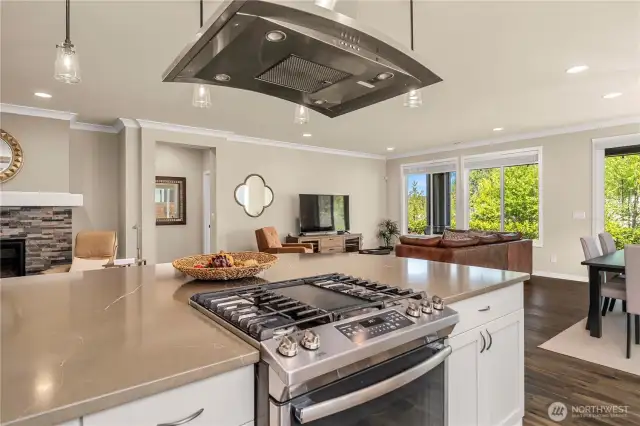 This home is an entertainer's dream!  Large kitchen island overlooks spacious great room, fireplace and all of the beautiful greenery outside.