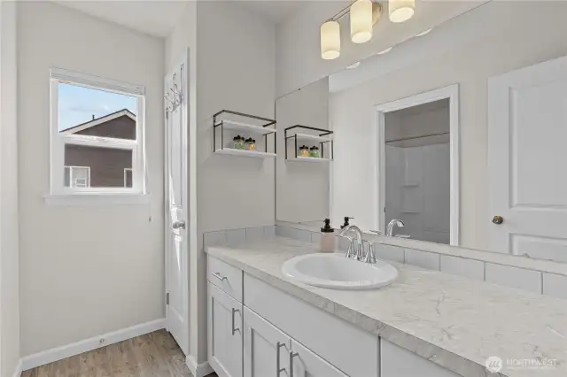 Bathroom on the second level of the home.