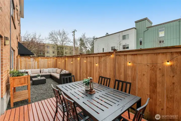 A rare and special feature, a completely private, fully fenced patio and yard. What a treat!