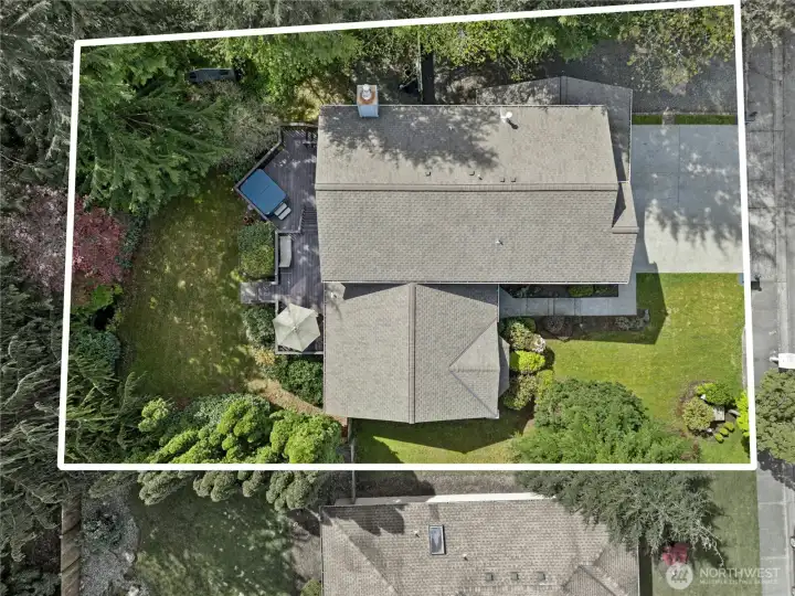 Aerial view showcasing expansive .27-acre greenbelt lot