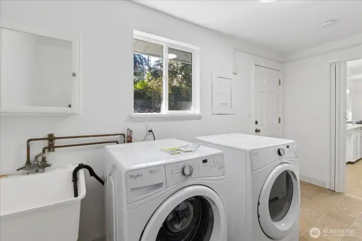 large utility room with sink.  Door to the back yard is from the utility room.