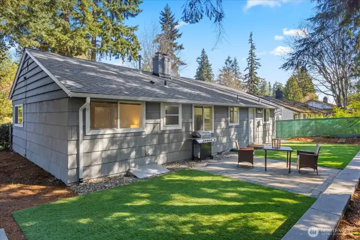 Artificial turf installed in the back yard.