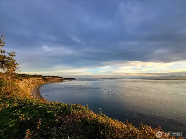 The coastline at sunset.