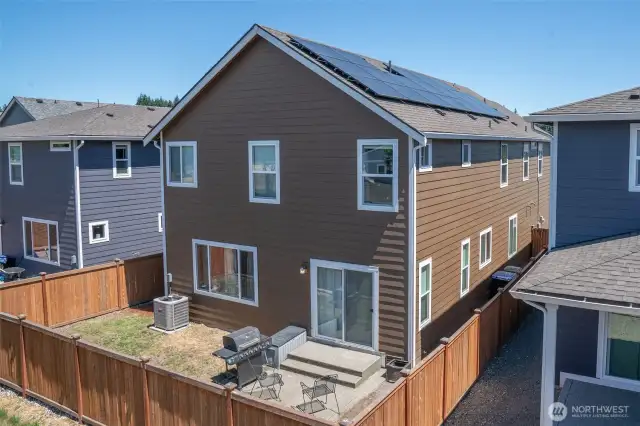 The south side of the house has the solar panels on the roof
