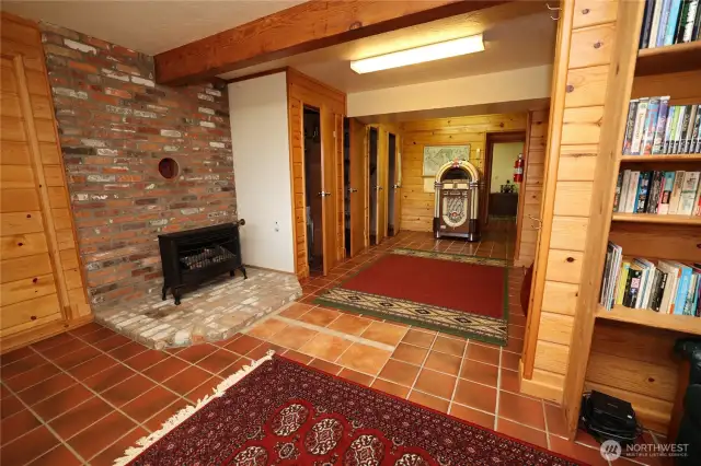Relax by the fire downstairs
