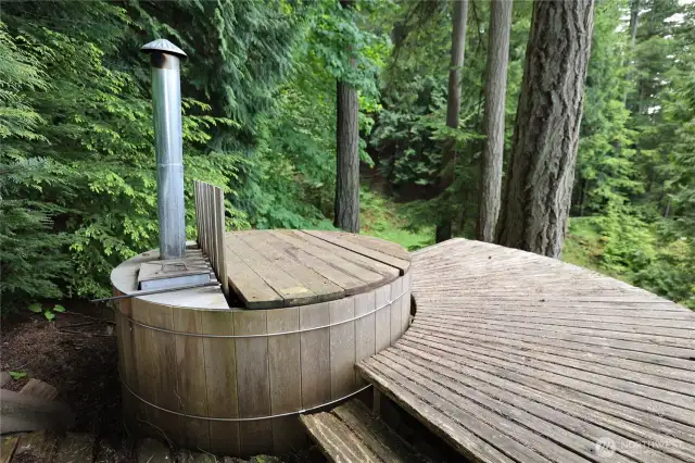 Wood heated hot tub