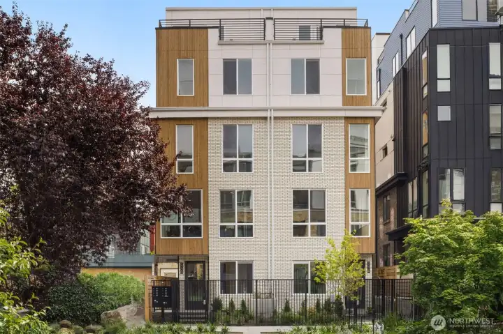 A welcoming front approach lined with neighborhood charm.