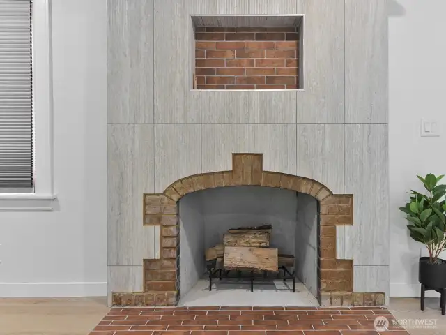 Beautiful wood burning fireplace.
