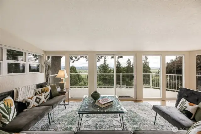 Spacious living room and floor to ceiling windows