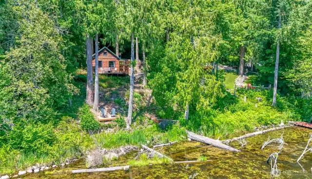 View of cabin form lake