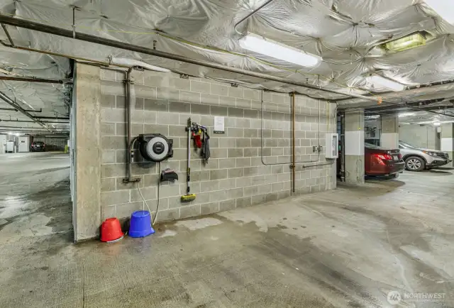 A car wash in the garage, no charge