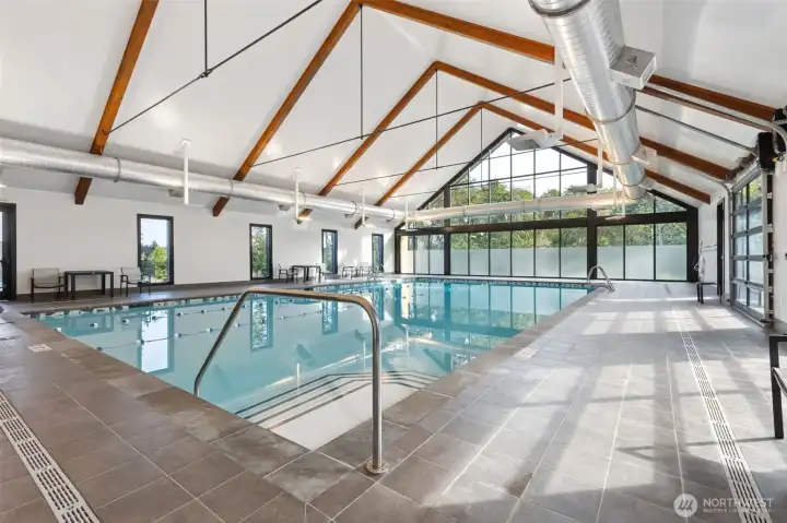 Full sized indoor pool also has men's and women's locker rooms.
