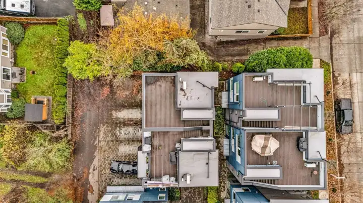 Far Left Corner (split that building into two units 9732-A is the full Southern half) deeded parking is in the middle, with EV.