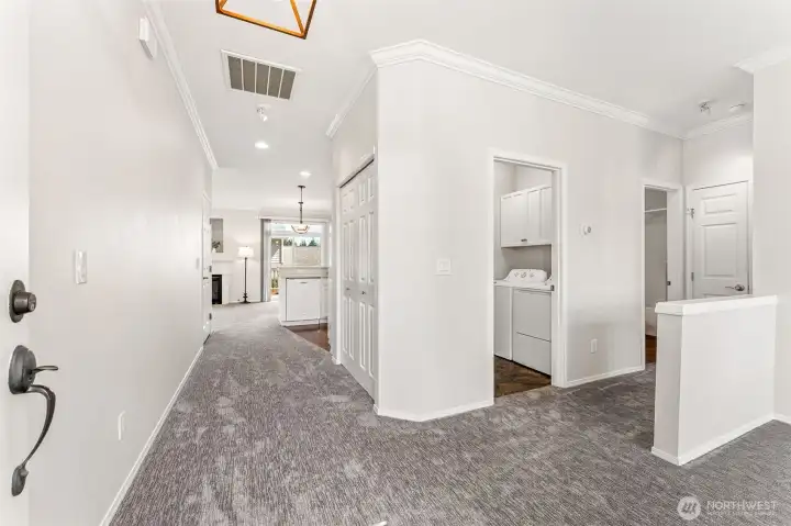 Enter into a spacious entry way