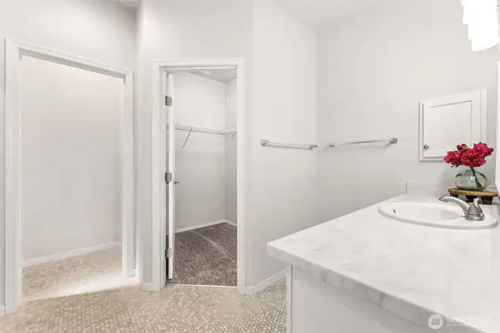 Roomy primary bath w/walk in closet