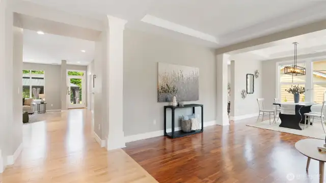 From the moment you step inside to elegance, you’ll feel the home’s thoughtful design. The formal living and dining areas flow seamlessly, offering space to entertain or adapt to whatever your lifestyle needs. So versatile, so inviting.